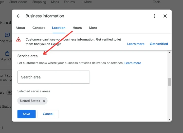Services Area in Google Business Profile 3